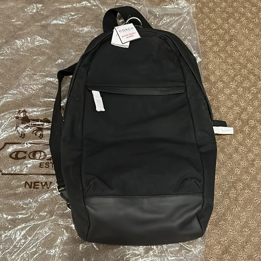 NWT Coach “CCV Utility Pack” Back Pack Black Genuine Leather & Canvas 19X12 - Picture 2 of 15